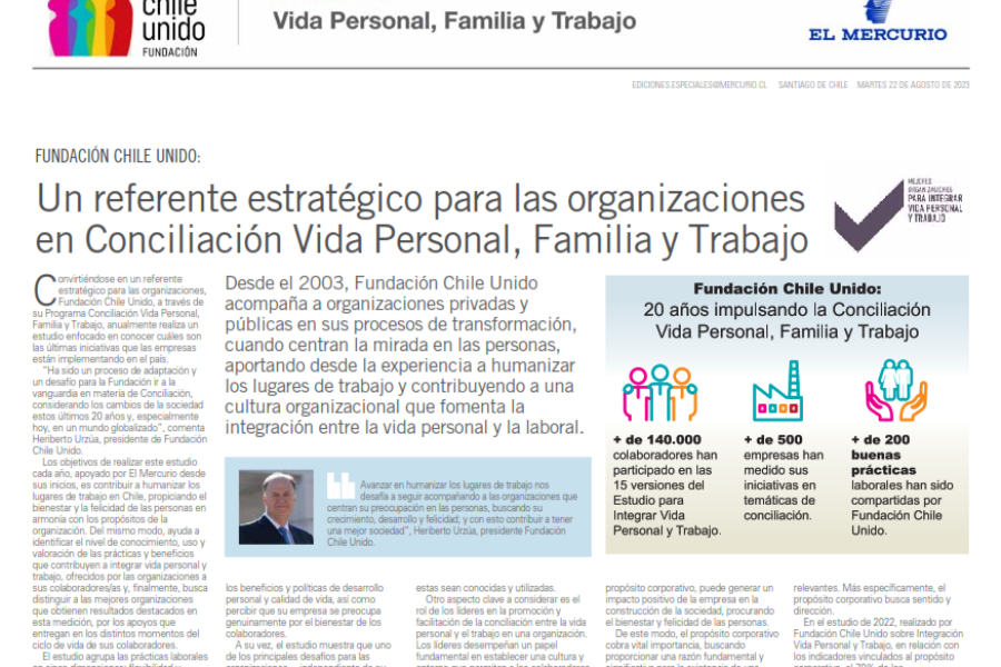 Fundación Chile Unido un referente estratégico para las organizaciones en Conciliación Vida Personal, Familia y Trabajo